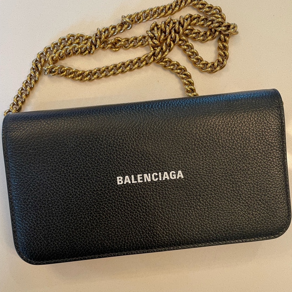 Balenciaga Wallet on Chain. Brushed gold chain. $635 New. Perfect Condition!
